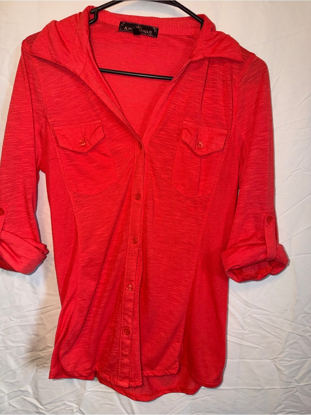 Almost Famous Bright Red Hooded Button-Down Shirt